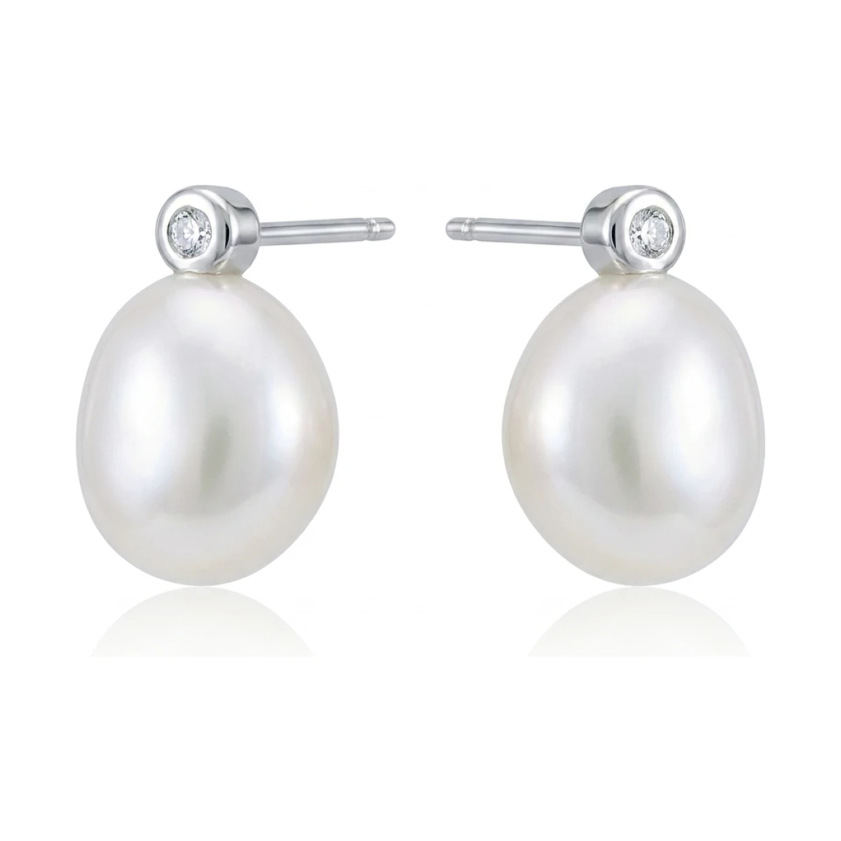 Freshwater Semi-baroque Pearl & Diamond Stud Earrings  |  9ct White Gold