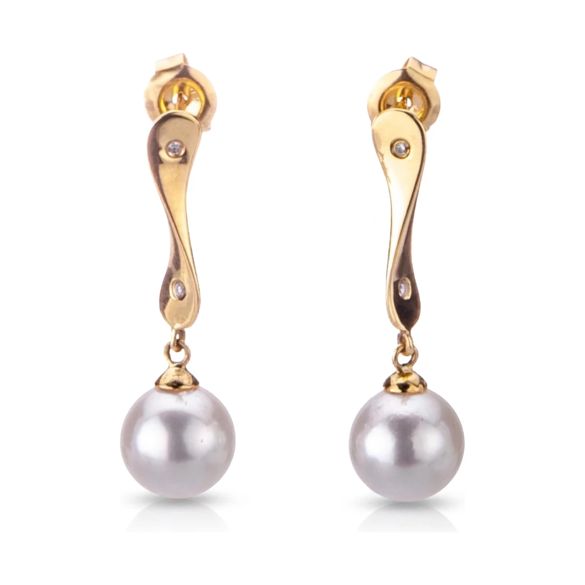 Akoya Pearl & Diamond Drop Earrings  |  14ct Yellow Gold