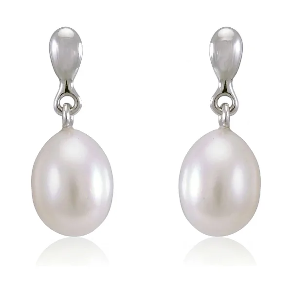 Freshwater Pearl Plain Inverted Pear-Shape Drop Earrings  |  9ct White Gold