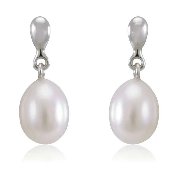 Freshwater Pearl Plain Inverted Pear-Shape Drop Earrings  |  9ct White Gold