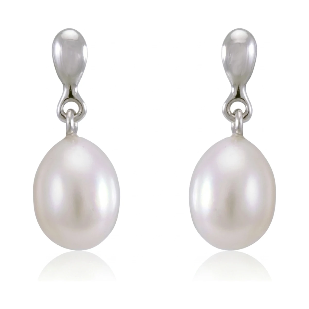 Freshwater Pearl Plain Inverted Pear-Shape Drop Earrings  |  9ct White Gold