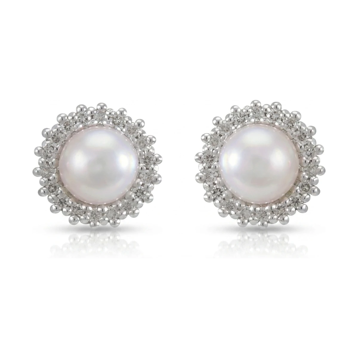 Freshwater Pearl and Diamond Halo Cluster Earrings  |  9ct White Gold