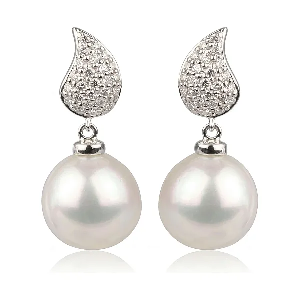 Freshwater Pearl and Diamond Earrings  |  18ct White Gold