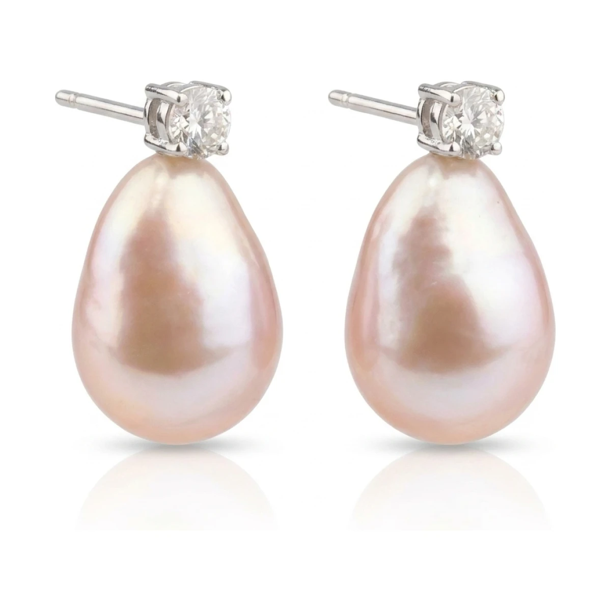 Baroque Freshwater Cultured Pearl and Diamond Earrings  |  18ct White Gold