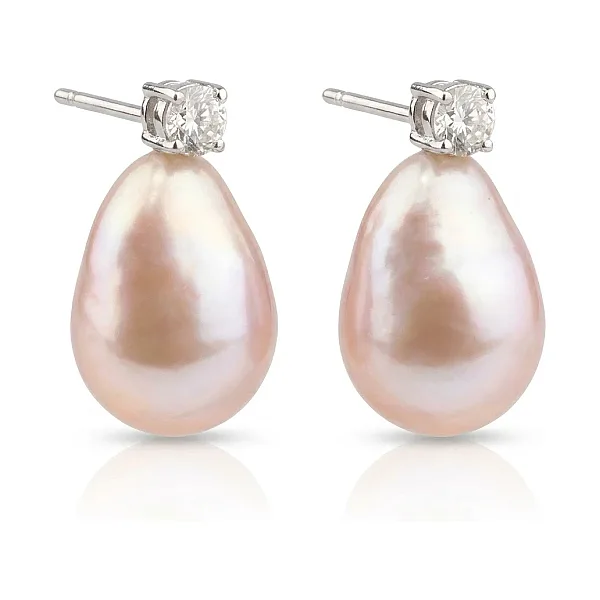 Baroque Freshwater Cultured Pearl and Diamond Earrings  |  18ct White Gold