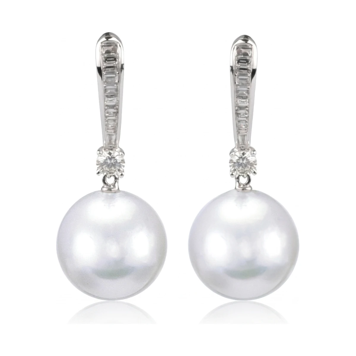 South Sea Cultured Pearl & Diamond Drop Earrings  |  18ct White Gold