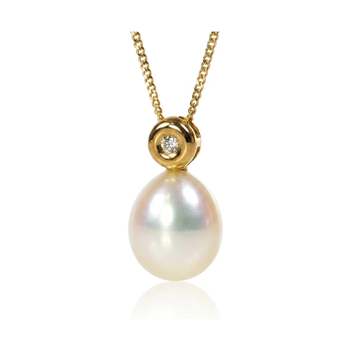 Simple Freshwater Pearl & Diamond Drop Pendant  |  9ct Gold