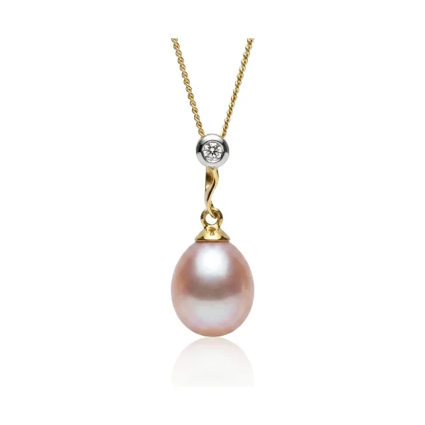 Freshwater Pearl & Diamond 'S' Shape Pendant  |  9ct Gold