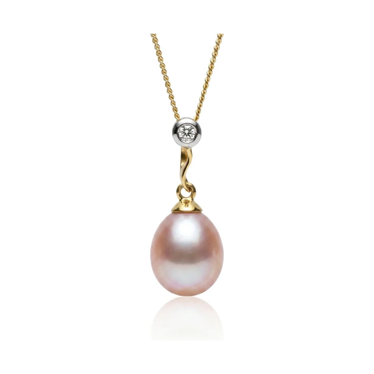 Freshwater Pearl & Diamond 'S' Shape Pendant  |  9ct Gold