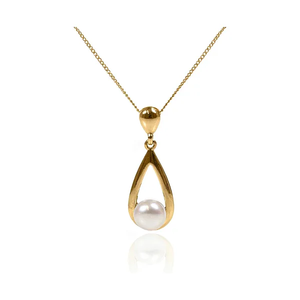 Freshwater Pearl Open Pear Shape Pendant  |  9ct Gold