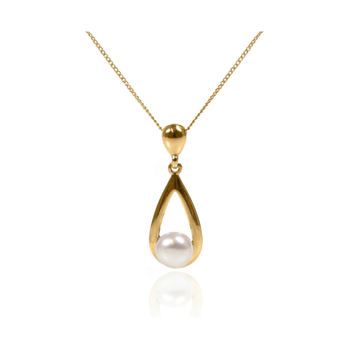 Freshwater Pearl Open Pear Shape Pendant  |  9ct Gold