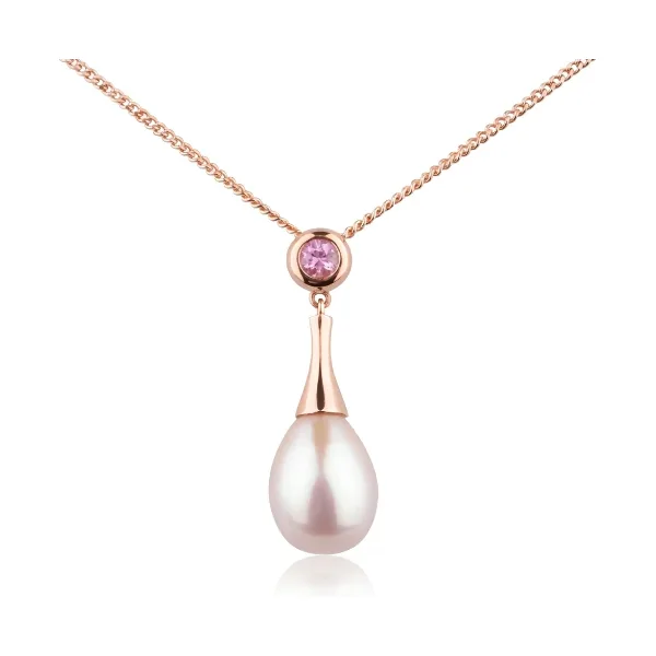 Freshwater Cultured Pearl & Pink Sapphire Pendant  |  18ct Rose Gold