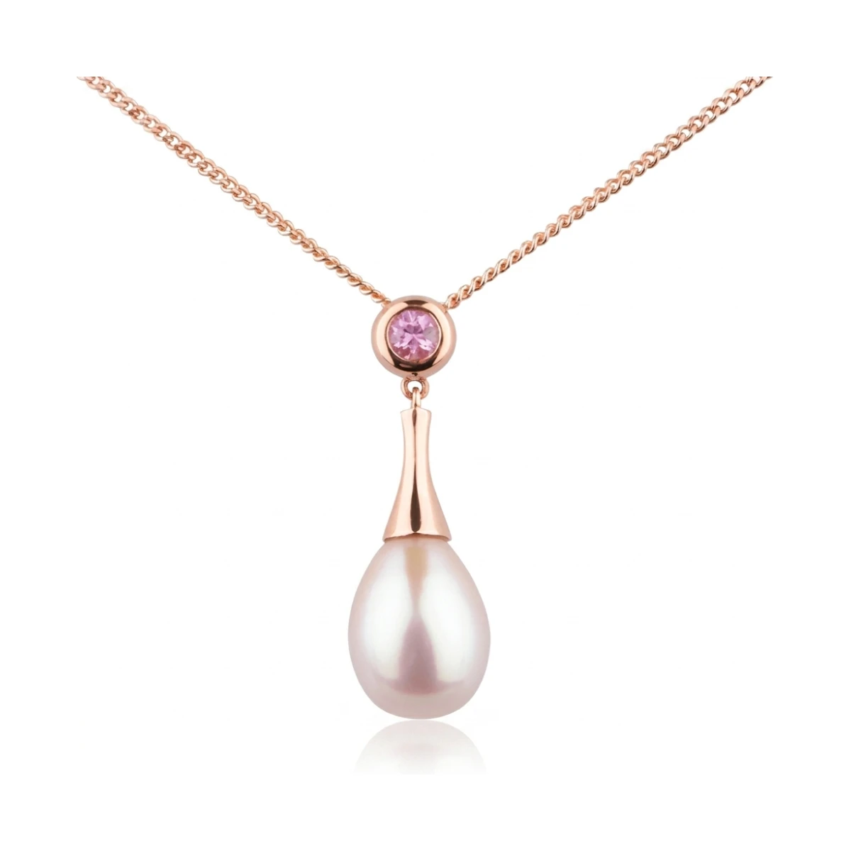 Freshwater Cultured Pearl & Pink Sapphire Pendant  |  18ct Rose Gold