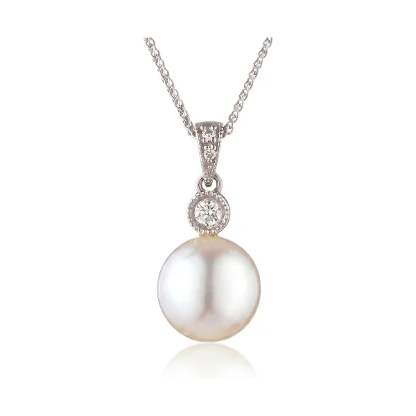 Vintage Style Freshwater Pearl & Diamond Pendant  |  9ct Gold