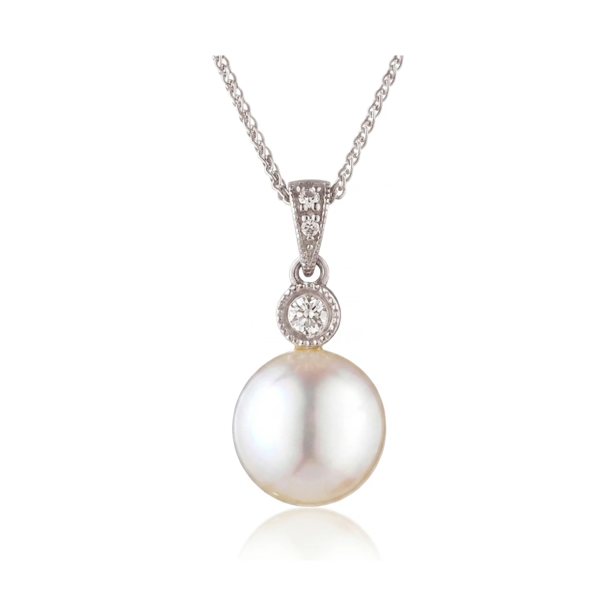 Vintage Style Freshwater Pearl & Diamond Pendant  |  9ct Gold