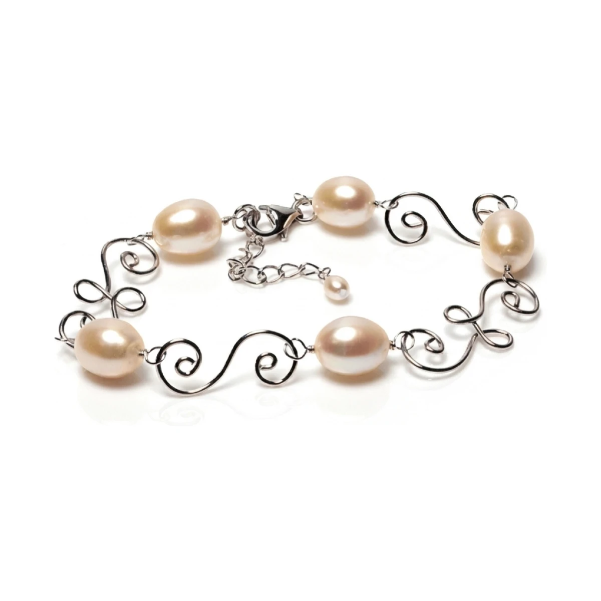 Freshwater Cultured Pearl Swirling Wire Bracelet  |  Silver