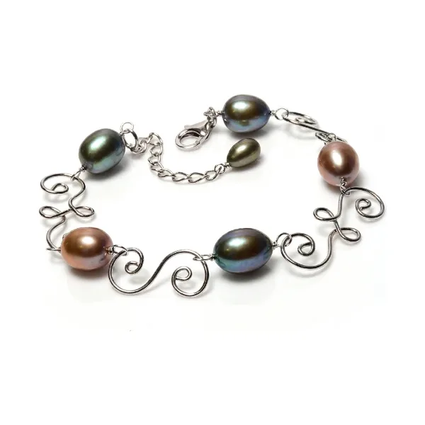 Autumn Multicoloured Freshwater Cultured Pearl Swirl Bracelet | Silver