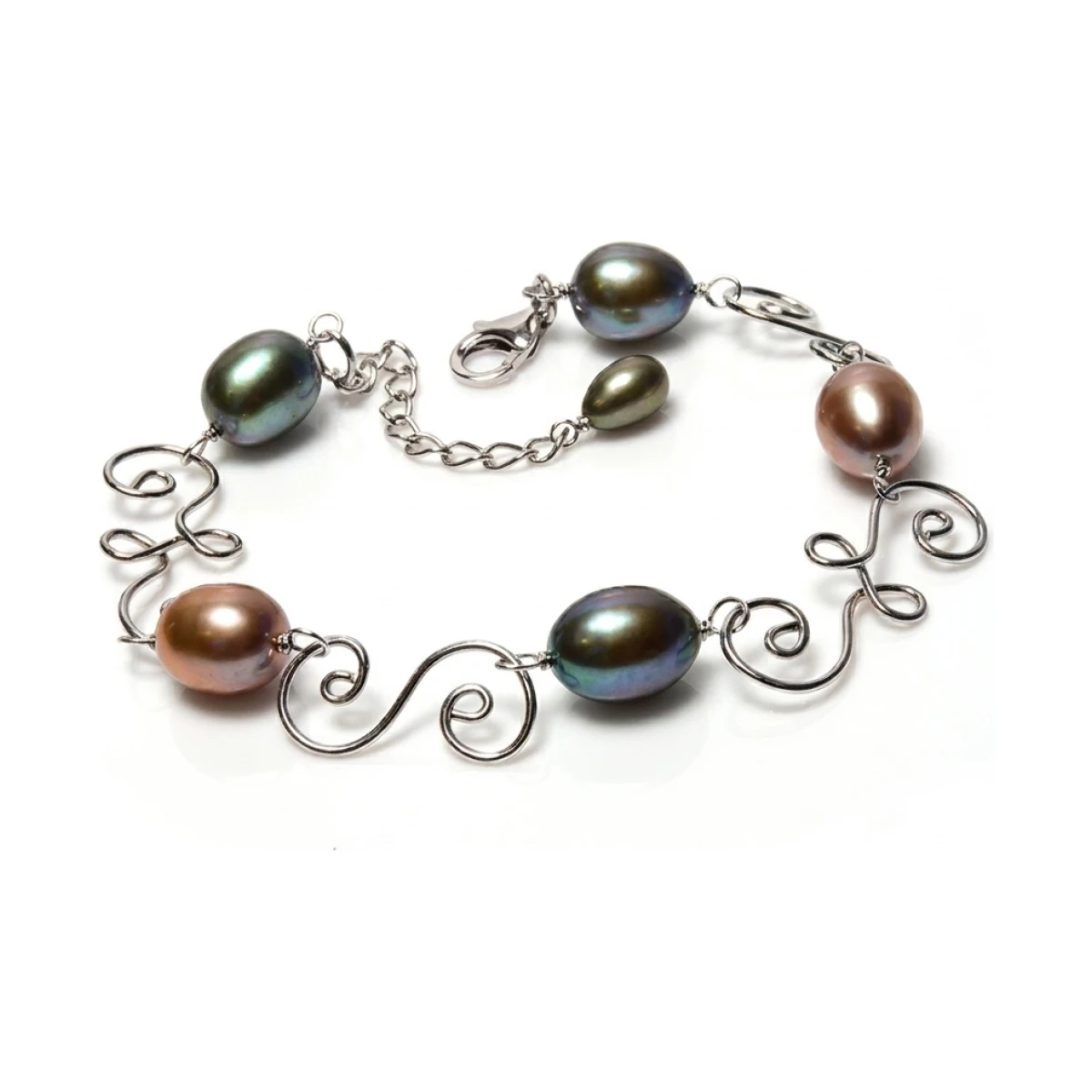 Autumn Multicoloured Freshwater Cultured Pearl Swirl Bracelet | Silver