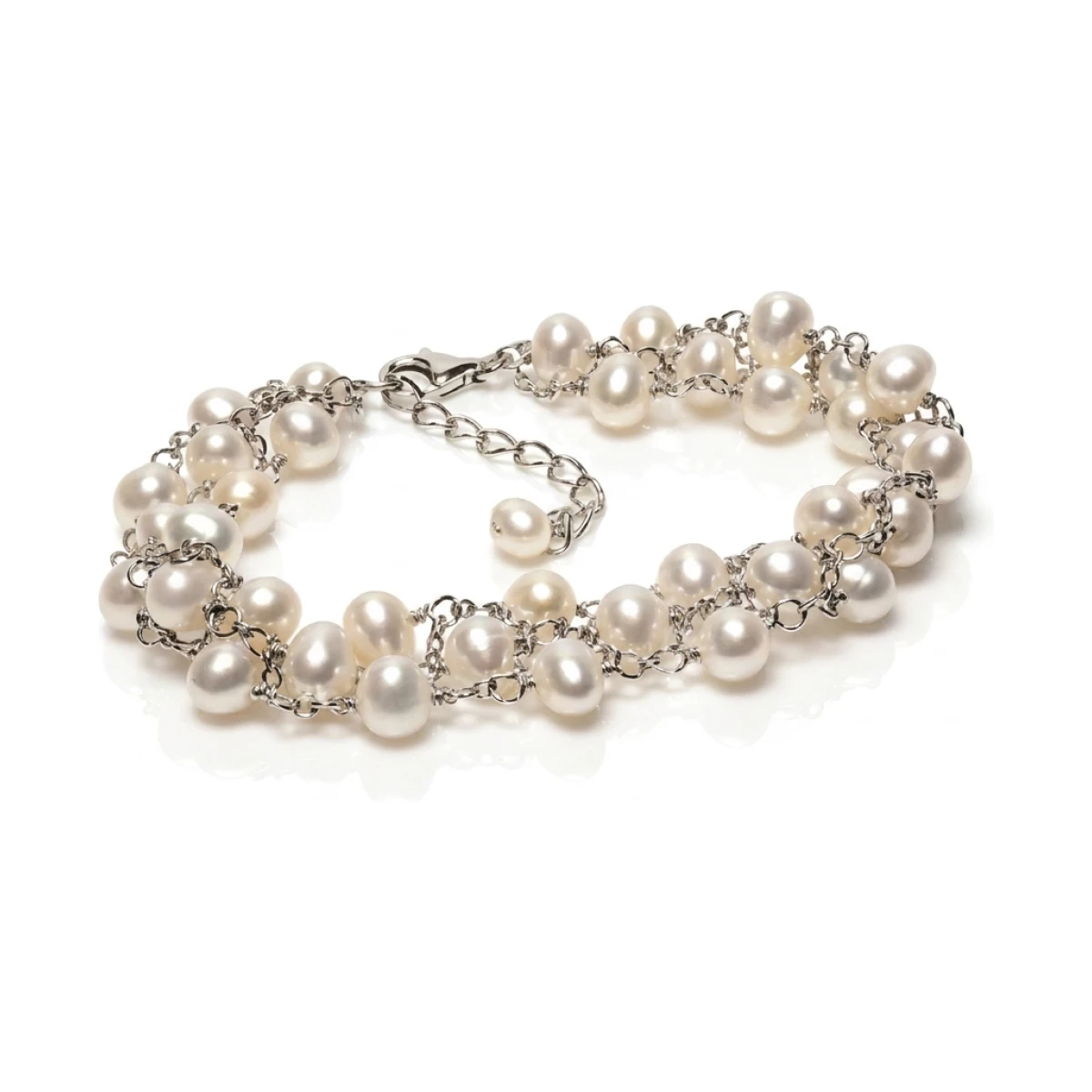 Freshwater Cultured Pearl Multi Pearl Bracelet  |  Silver