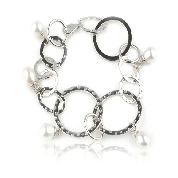 Freshwater Cultured Pearl Circles Bracelet  |  Silver