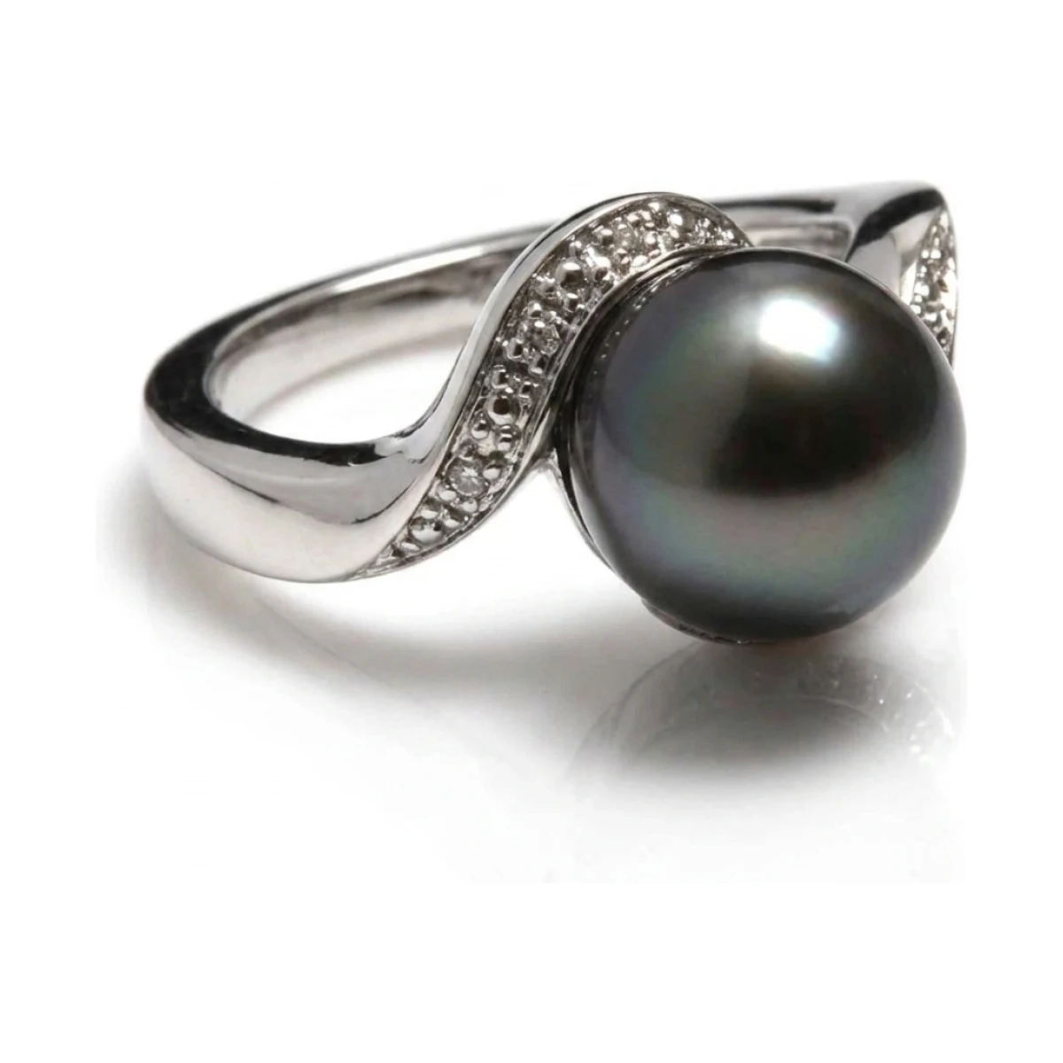 Tahitian Pearl & Diamond Ring | Silver