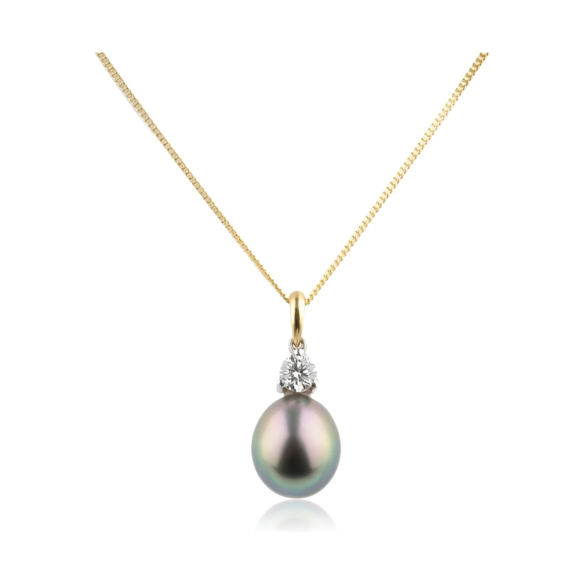 Drop Shape Tahitian Pearl & Diamond Pendant  |  18ct Yellow Gold
