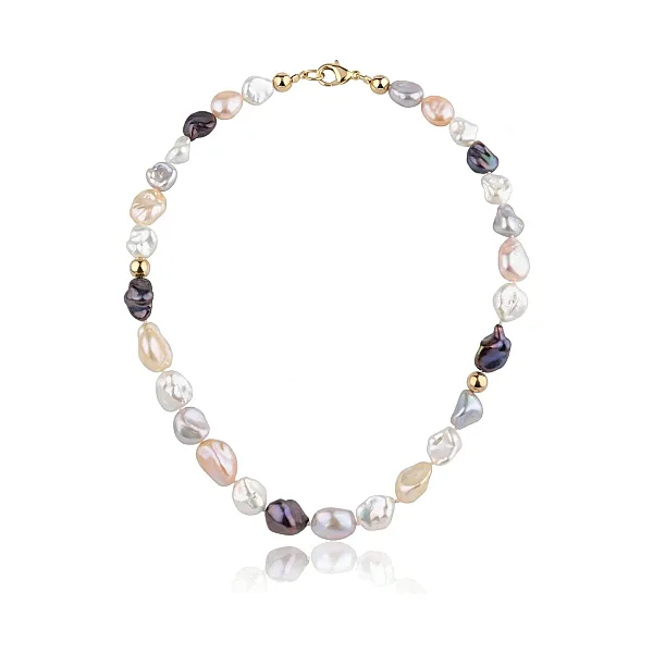Freshwater Keshi Pearl and Bead Necklace  |  9ct Yellow Gold