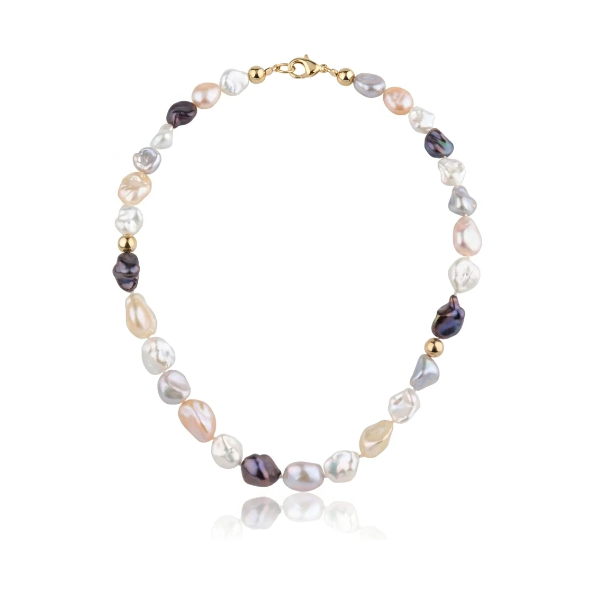 Freshwater Keshi Pearl and Bead Necklace  |  9ct Yellow Gold