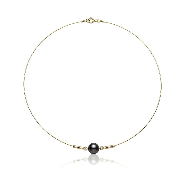 Freshwater Floating Pearl Cable Diamond Necklet  |  9ct Yellow Gold 