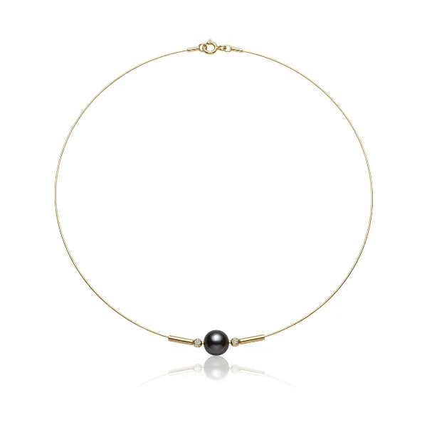 Freshwater Floating Pearl Cable Diamond Necklet  |  9ct Yellow Gold 