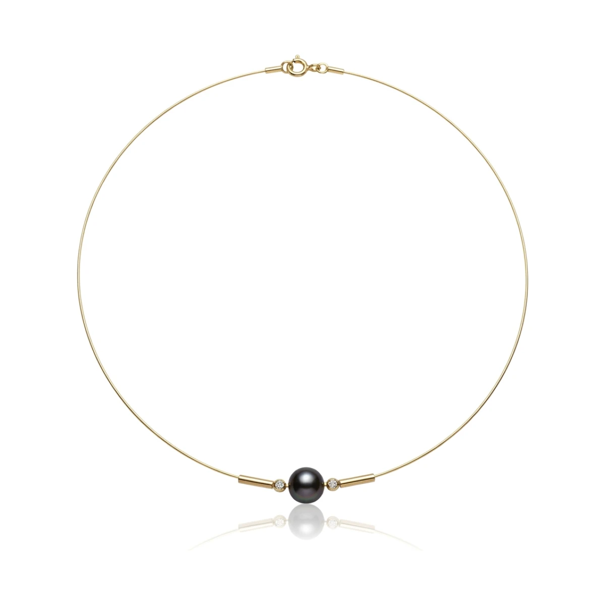 Freshwater Floating Pearl Cable Diamond Necklet  |  9ct Yellow Gold 