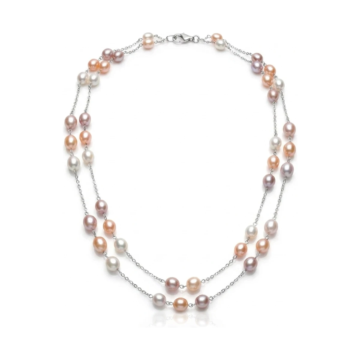 Multicolour Freshwater Pearl & Chain Necklace  |  Silver