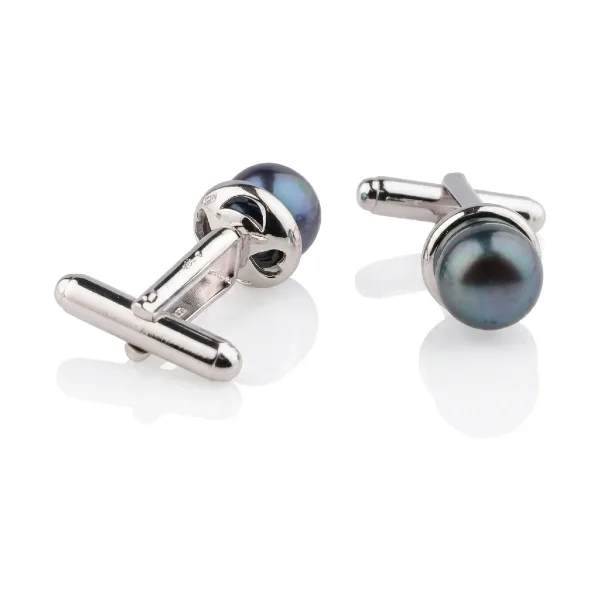 Pearl Cufflinks | Black Freshwater Silver