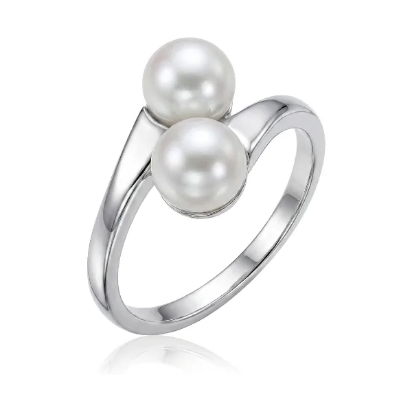 Double Freshwater Cultured Pearl Crossover Ring | 9ct White Gold