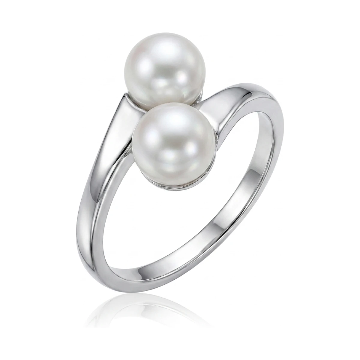 Double Freshwater Cultured Pearl Crossover Ring | 9ct White Gold