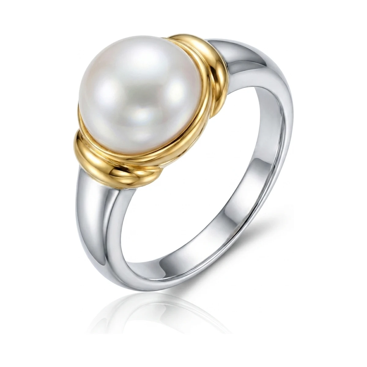Silver and Gold 2 Tone Freshwater Cultured Pearl Heavy Ring | 9ct Yellow Gold