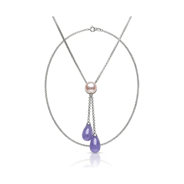 Lavender Jade & Freshwater Cultured Pearl Necklace  |  14ct White Gold