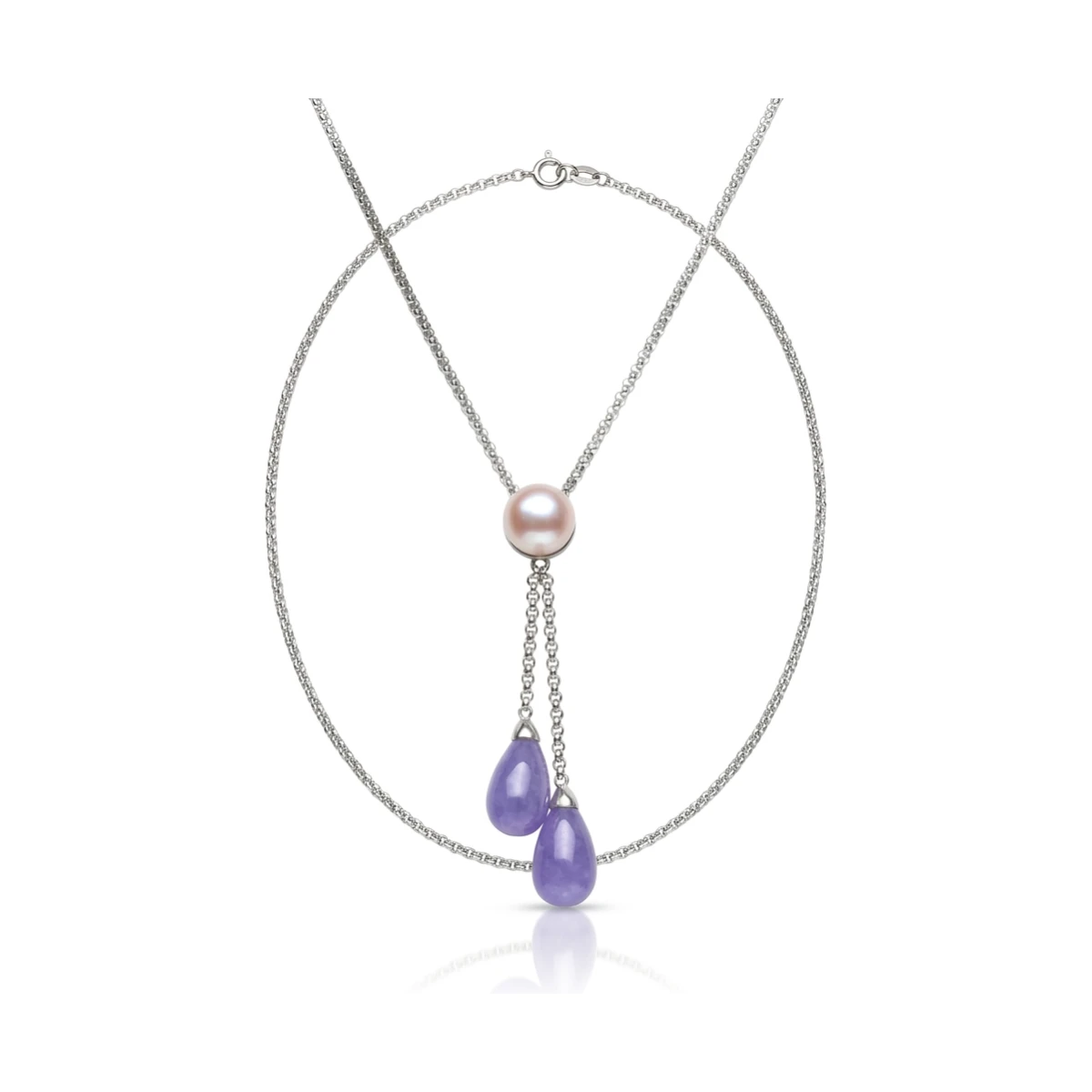 Lavender Jade & Freshwater Cultured Pearl Necklace  |  14ct White Gold