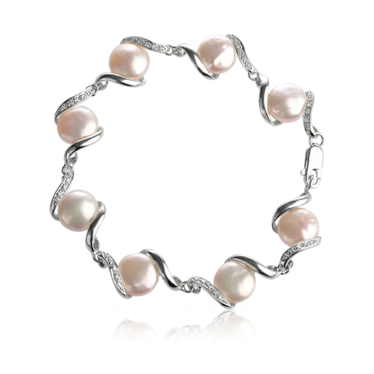 Freshwater Cultured Coin Pearl & Diamond Bracelet  |  14ct White Gold