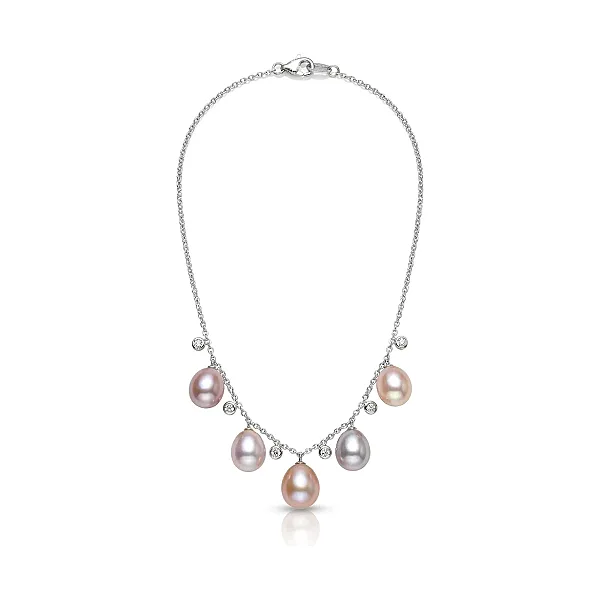 Freshwater Pearl & Diamond Rain Drop Necklace  |  14ct White Gold