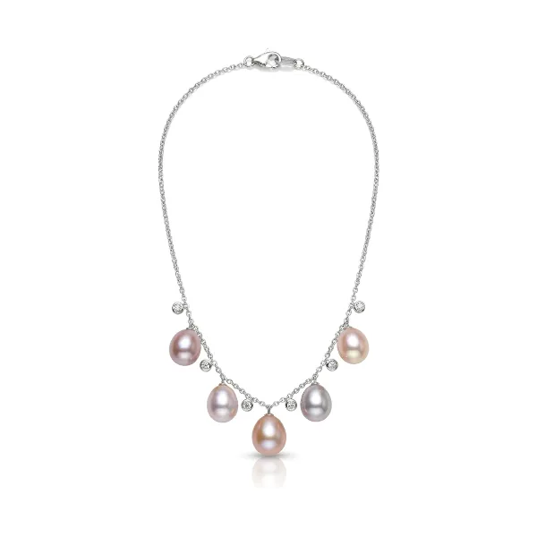 Freshwater Pearl & Diamond Rain Drop Necklace  |  14ct White Gold