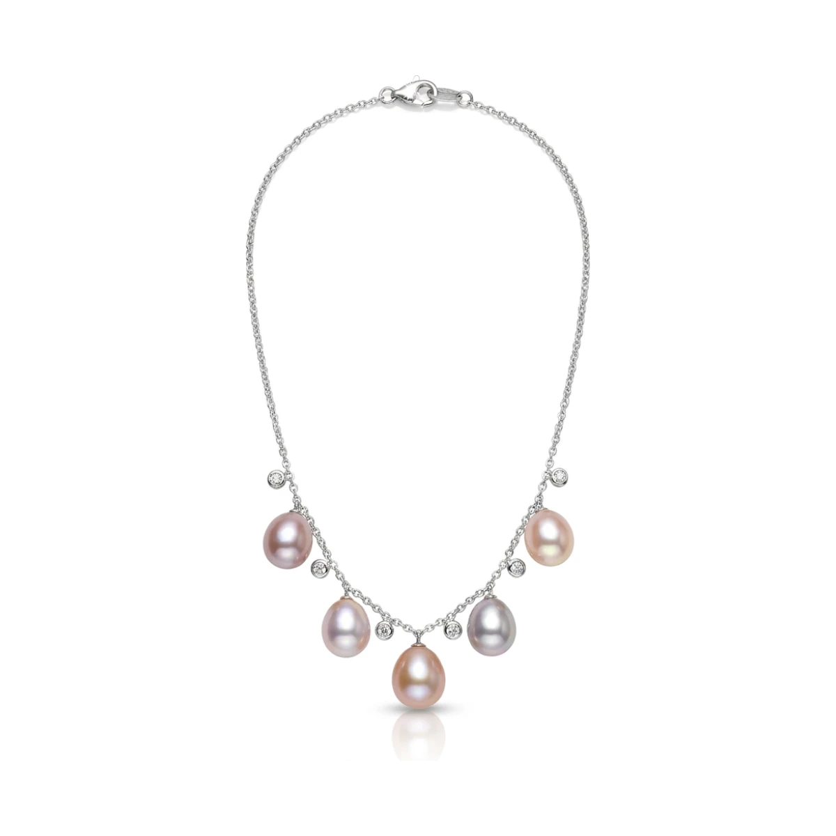 Freshwater Pearl & Diamond Rain Drop Necklace  |  14ct White Gold