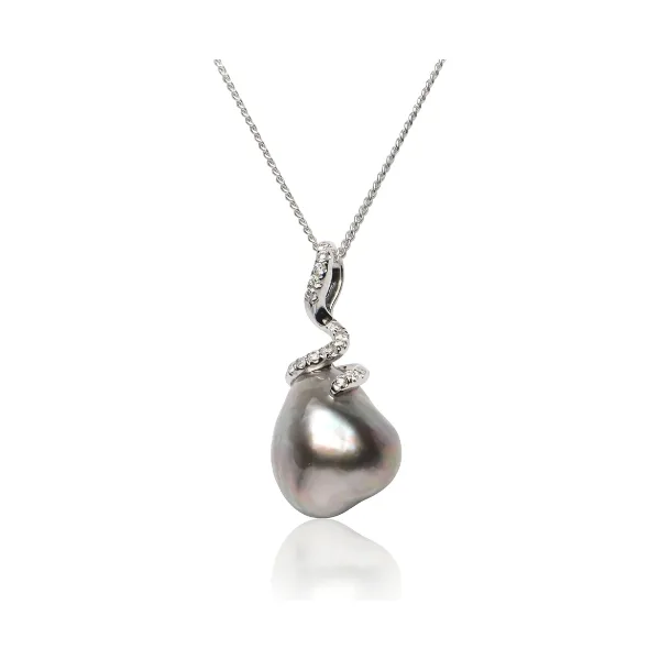Tahitian Keshi Pearl & Diamond Pendant  |  18ct White Gold