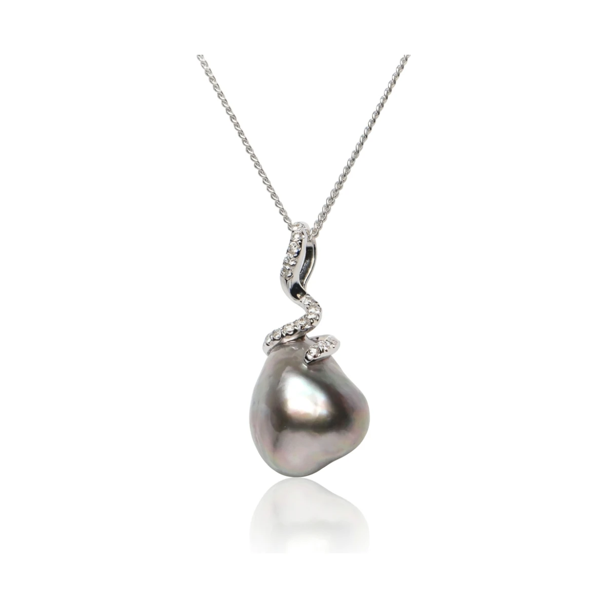 Tahitian Keshi Pearl & Diamond Pendant  |  18ct White Gold