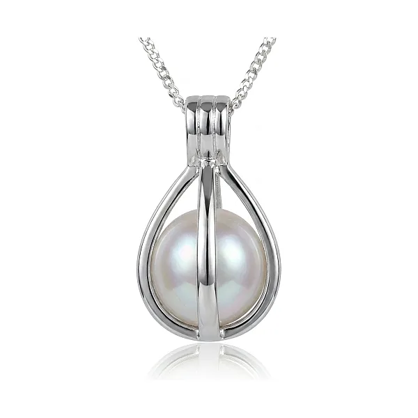 Pear-Shape Captive Pearl Cage Pendant  |  Silver