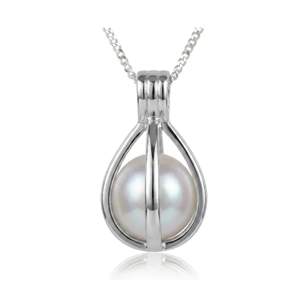 Pear-Shape Captive Pearl Cage Pendant  |  Silver