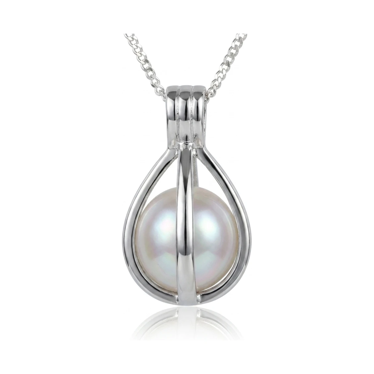 Pear-Shape Captive Pearl Cage Pendant  |  Silver