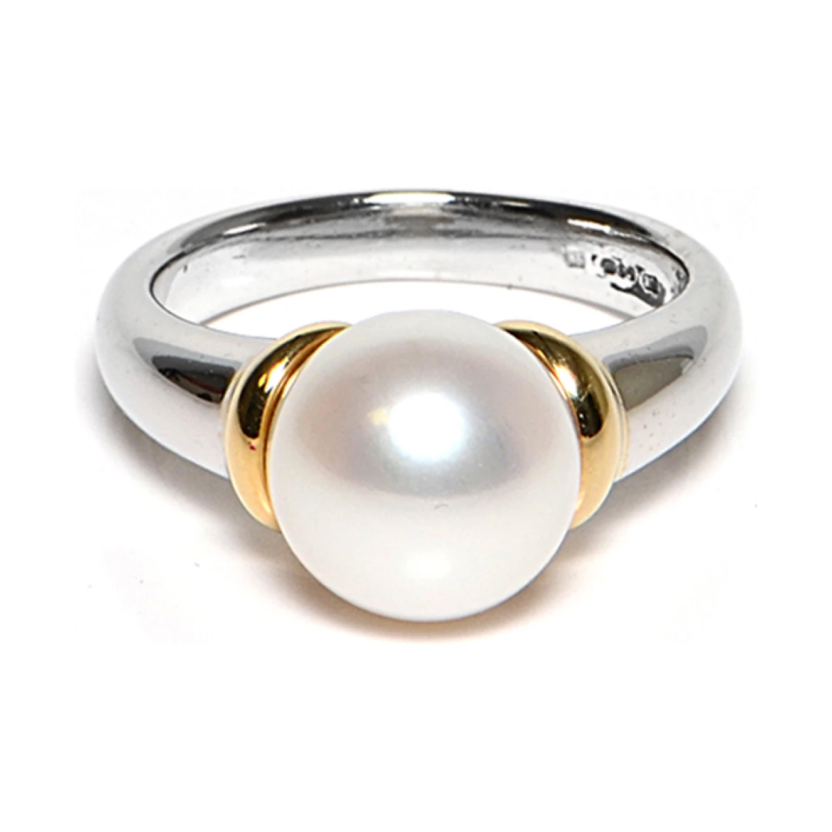 Silver and Gold 2 Tone Freshwater Cultured Pearl Heavy Ring | 9ct Yellow Gold