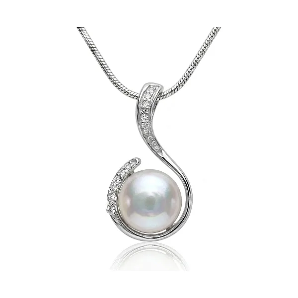 White Freshwater Coin Pearl & Cubic Zirconia Pendant  |  Silver