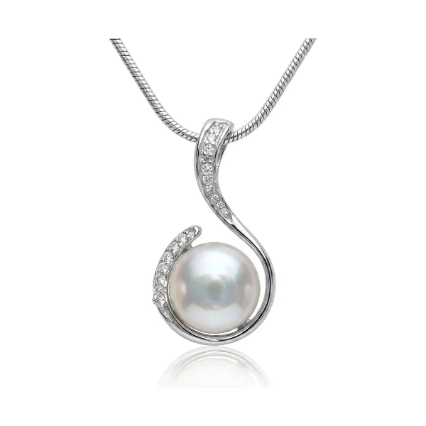 White Freshwater Coin Pearl & Cubic Zirconia Pendant  |  Silver